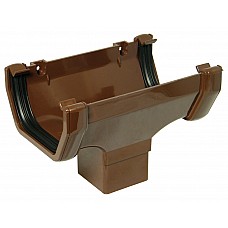 114mm Brown Square Gutter In-Line Running Outlet | Connects to 65mm Square Downpipe