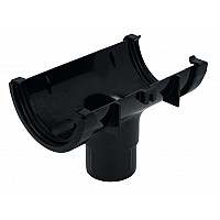 112mm Black Half-Round Gutter - Inline Running Outlet with 68mm Downpipe Connection
