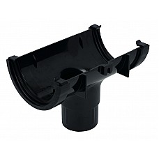 112mm Black Half-Round Gutter - Inline Running Outlet with 68mm Downpipe Connection