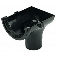 112mm Black Half-Round Gutter - Stop End Outlet for 68mm Downpipe Connection