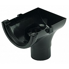 112mm Black Half-Round Gutter - Stop End Outlet for 68mm Downpipe Connection