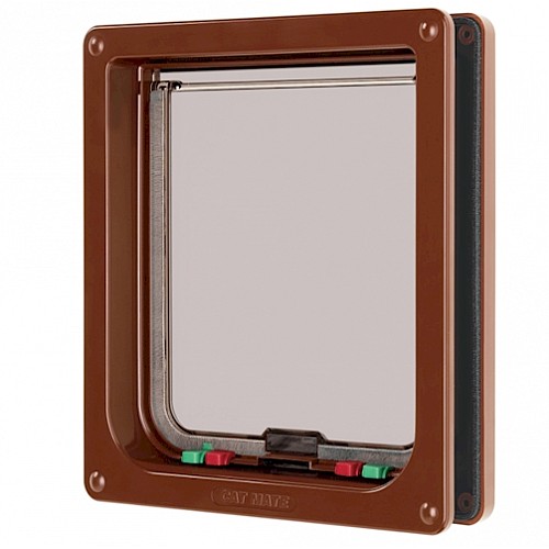 Catmate 221 4-Way Locking Large Cat Flap - Brown | Self Lining 50mm | For Cats & Small Dogs Up to 14"