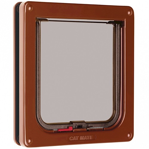 Cat Mate Standard Locking Cat Flap - 304 Brown | 7 5/8" x 7 7/8" | Ideal for Thin Wooden Doors