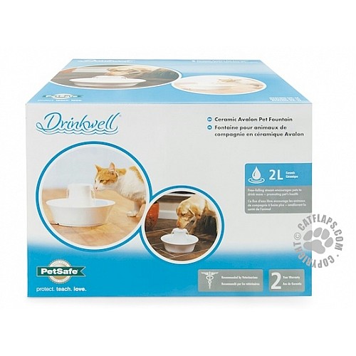 Drinkwell® Ceramic Avalon Dog Water Fountain – 2L Capacity with Charcoal Filter